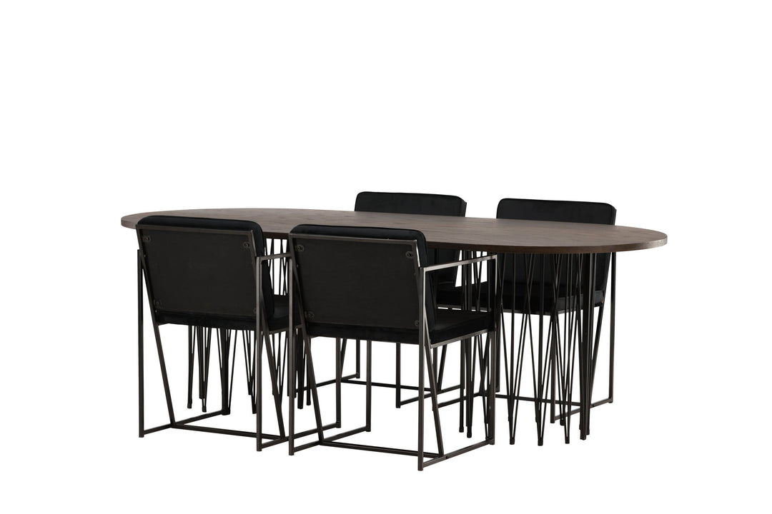 Venture Home Stone oval Dining Table - Black / Mocca Veneer +Richmond Dining Chair - Black / Black Velvet _4