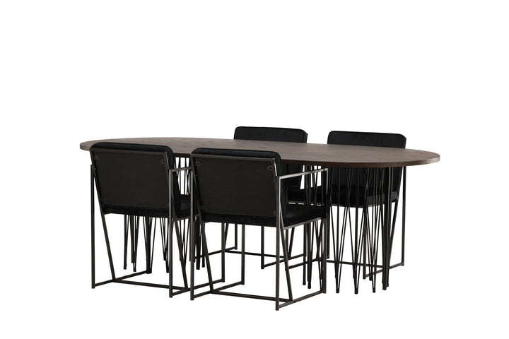 Venture Home Stone oval Dining Table - Black / Mocca Veneer +Richmond Dining Chair - Black / Black Velvet _4
