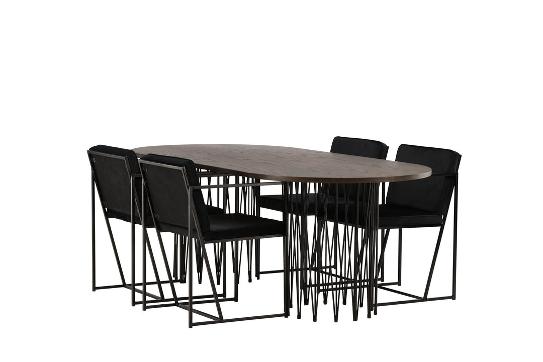 Venture Home Stone oval Dining Table - Black / Mocca Veneer +Richmond Dining Chair - Black / Black Velvet _4