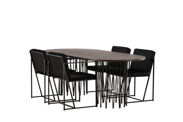 Venture Home Stone oval Dining Table - Black / Mocca Veneer +Richmond Dining Chair - Black / Black Velvet _4