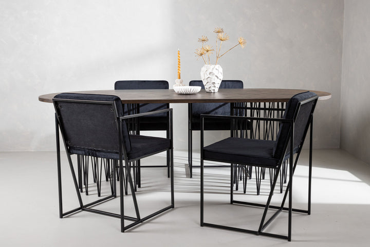 Venture Home Stone oval Dining Table - Black / Mocca Veneer +Richmond Dining Chair - Black / Black Velvet _4