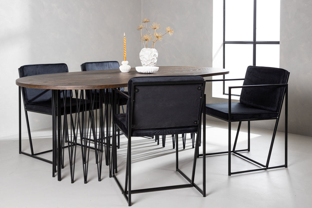 Venture Home Stone oval Dining Table - Black / Mocca Veneer +Richmond Dining Chair - Black / Black Velvet _4
