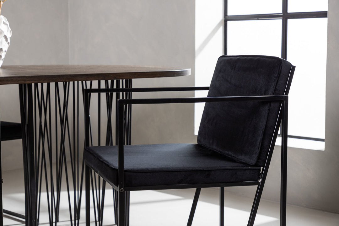 Venture Home Stone oval Dining Table - Black / Mocca Veneer +Richmond Dining Chair - Black / Black Velvet _4