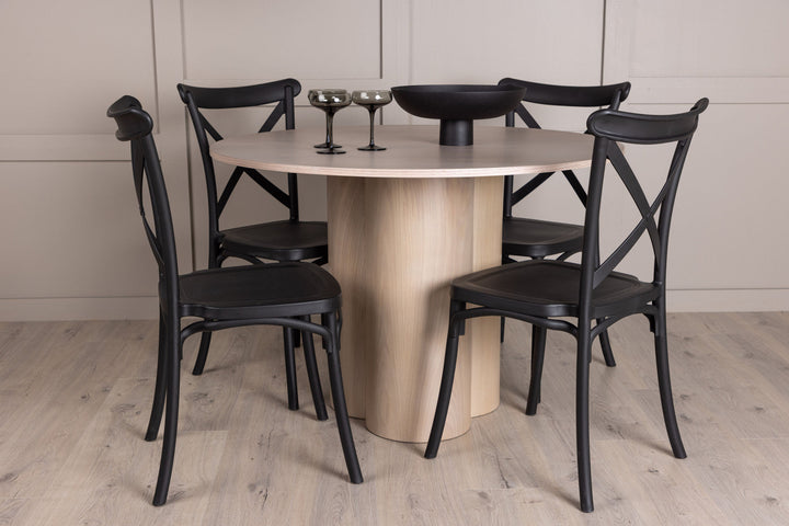 Venture Home OliviaDiningTable-WhiteWashVeneer+CrosettDiningChair-MatteBlack/MatteBlackPlastic_4