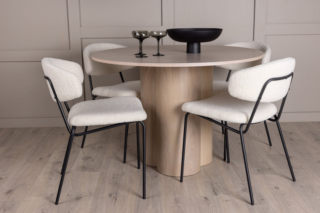 Venture Home OliviaDiningTable-WhiteWashVeneer+ChicoDiningChair-Black/WhiteBoucle_4