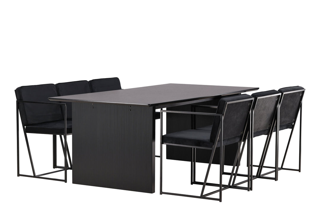 Venture Home Vail Dining Table - Black / Smoked Black MDF +Richmond Dining Chair - Black / Black Velvet _6