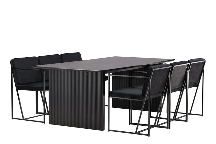 Venture Home Vail Dining Table - Black / Smoked Black MDF +Richmond Dining Chair - Black / Black Velvet _6