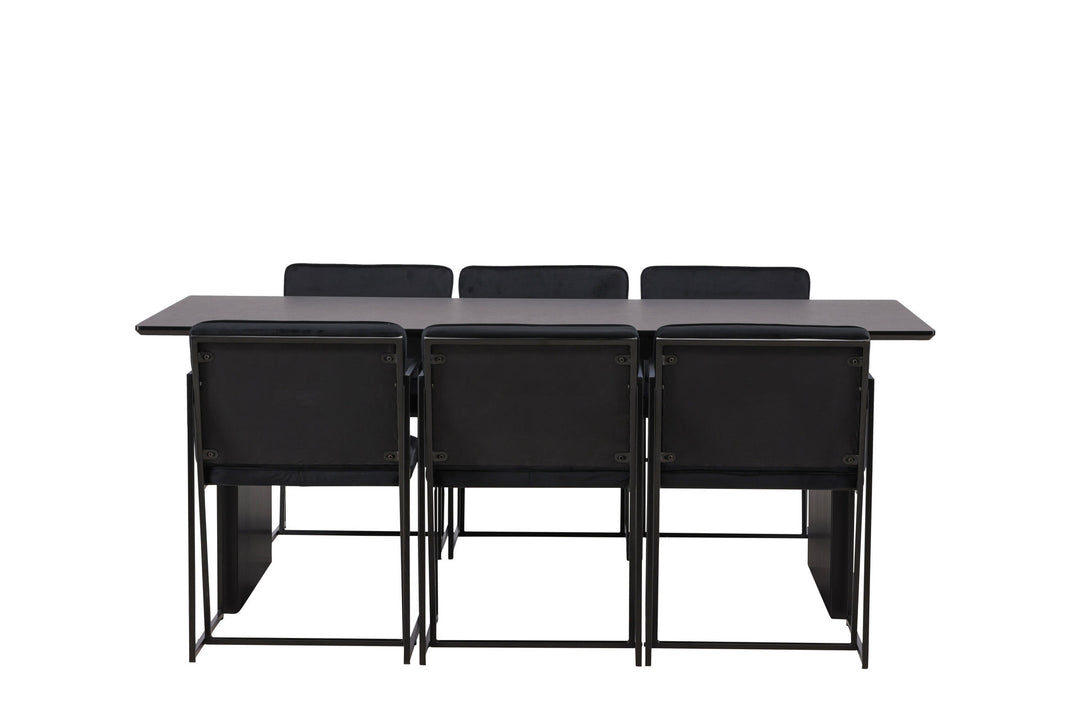 Venture Home Vail Dining Table - Black / Smoked Black MDF +Richmond Dining Chair - Black / Black Velvet _6
