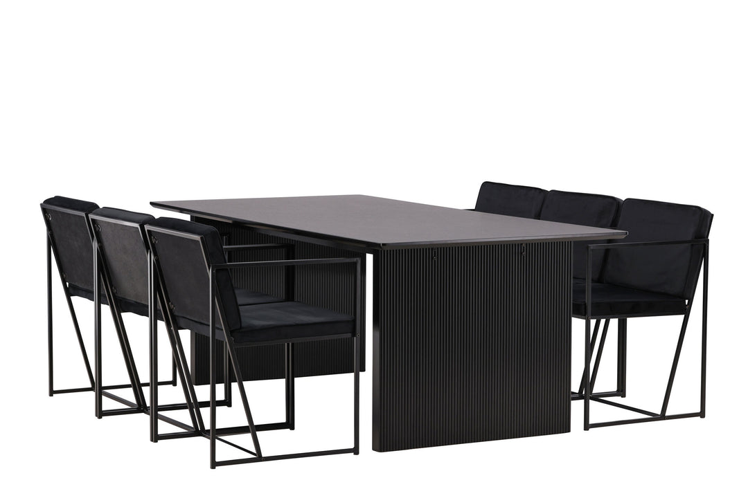 Venture Home Vail Dining Table - Black / Smoked Black MDF +Richmond Dining Chair - Black / Black Velvet _6
