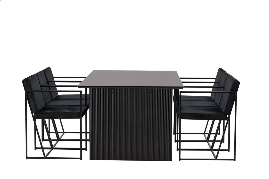 Venture Home Vail Dining Table - Black / Smoked Black MDF +Richmond Dining Chair - Black / Black Velvet _6