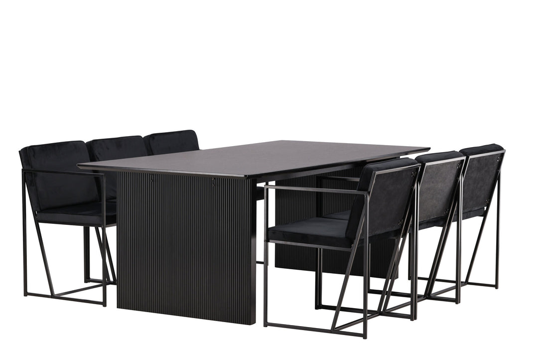 Venture Home Vail Dining Table - Black / Smoked Black MDF +Richmond Dining Chair - Black / Black Velvet _6