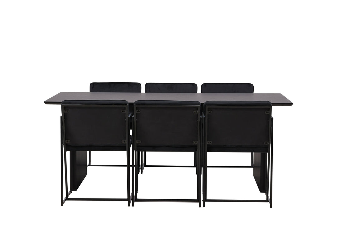 Venture Home Vail Dining Table - Black / Smoked Black MDF +Richmond Dining Chair - Black / Black Velvet _6
