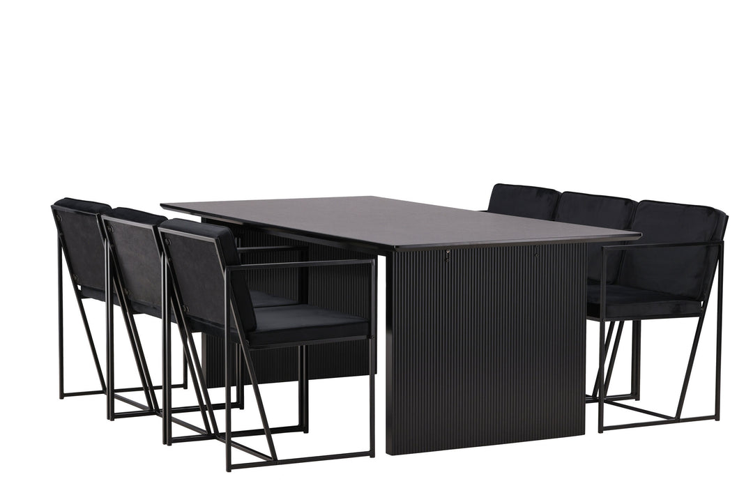 Venture Home Vail Dining Table - Black / Smoked Black MDF +Richmond Dining Chair - Black / Black Velvet _6