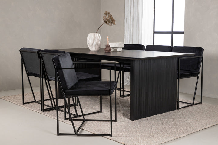 Venture Home Vail Dining Table - Black / Smoked Black MDF +Richmond Dining Chair - Black / Black Velvet _6