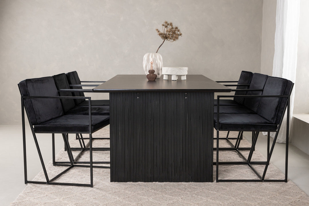 Venture Home Vail Dining Table - Black / Smoked Black MDF +Richmond Dining Chair - Black / Black Velvet _6