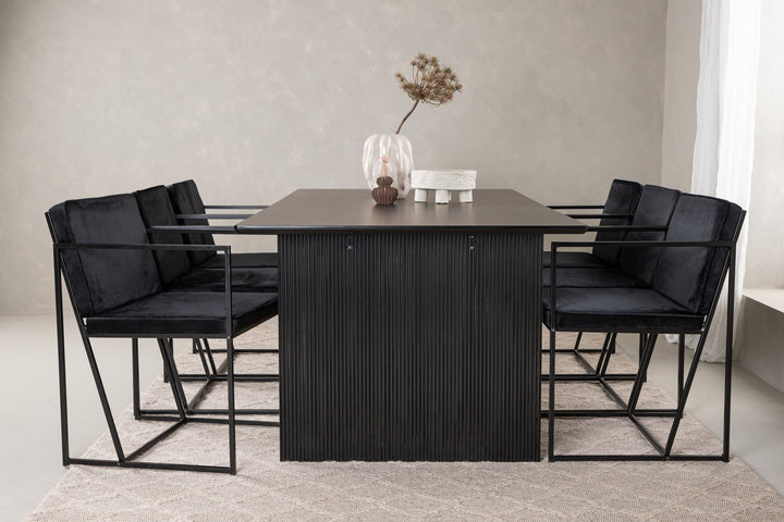 Venture Home Vail Dining Table - Black / Smoked Black MDF +Richmond Dining Chair - Black / Black Velvet _6