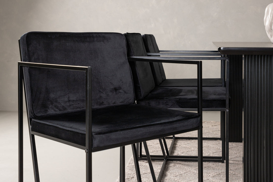 Venture Home Vail Dining Table - Black / Smoked Black MDF +Richmond Dining Chair - Black / Black Velvet _6