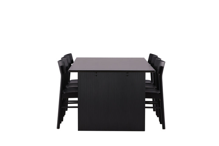Venture Home Vail Dining Table - Black / Smoked Black MDF +Montros Dining Chair - Natural / Natural Rubberwood _6