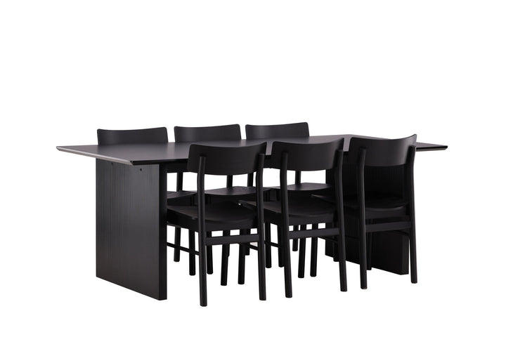 Venture Home Vail Dining Table - Black / Smoked Black MDF +Montros Dining Chair - Natural / Natural Rubberwood _6