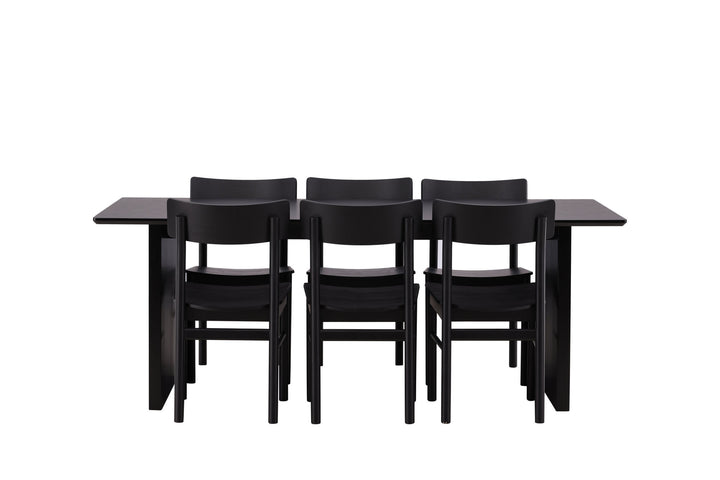 Venture Home Vail Dining Table - Black / Smoked Black MDF +Montros Dining Chair - Natural / Natural Rubberwood _6