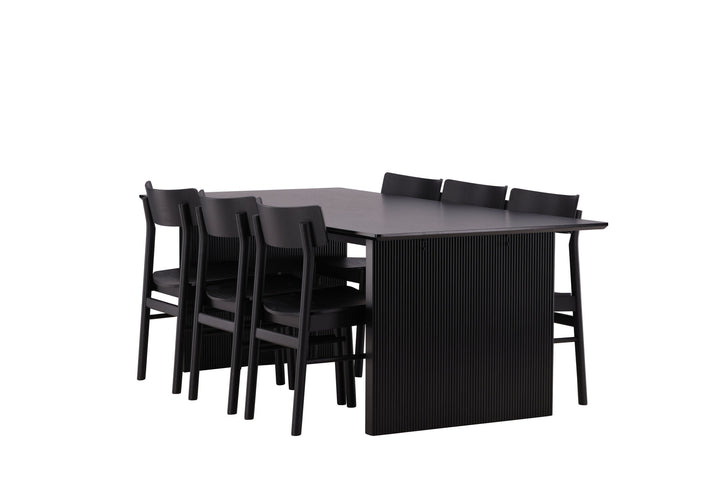 Venture Home Vail Dining Table - Black / Smoked Black MDF +Montros Dining Chair - Natural / Natural Rubberwood _6