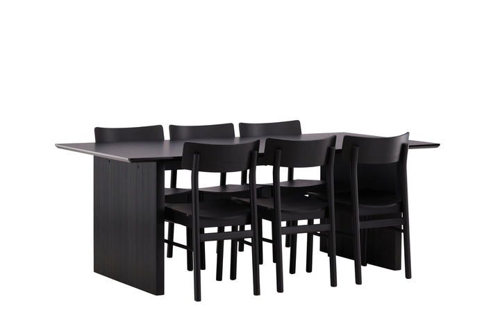 Venture Home Vail Dining Table - Black / Smoked Black MDF +Montros Dining Chair - Natural / Natural Rubberwood _6