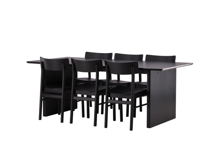 Venture Home Vail Dining Table - Black / Smoked Black MDF +Montros Dining Chair - Natural / Natural Rubberwood _6