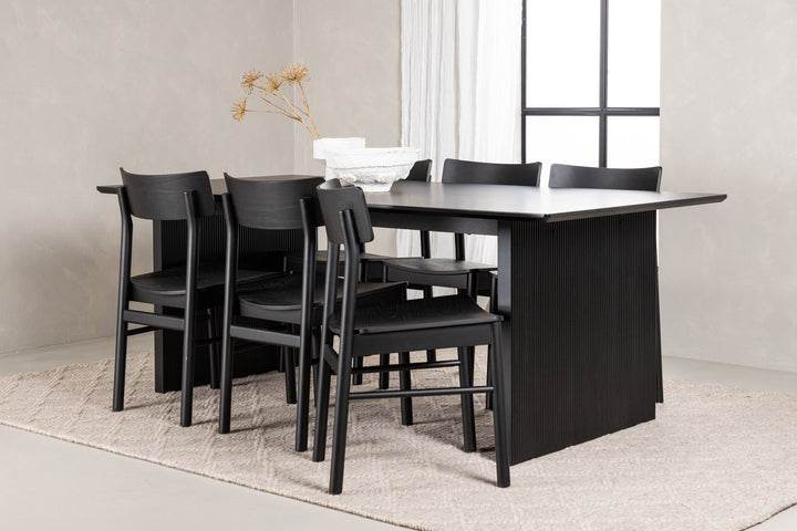 Venture Home Vail Dining Table - Black / Smoked Black MDF +Montros Dining Chair - Natural / Natural Rubberwood _6