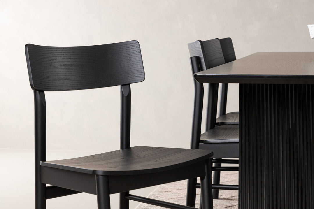 Venture Home Vail Dining Table - Black / Smoked Black MDF +Montros Dining Chair - Natural / Natural Rubberwood _6