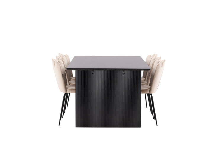 Venture Home Vail Dining Table - Black / Smoked Black MDF +Limhamn Light Chair - Black / Beige Velvet _6