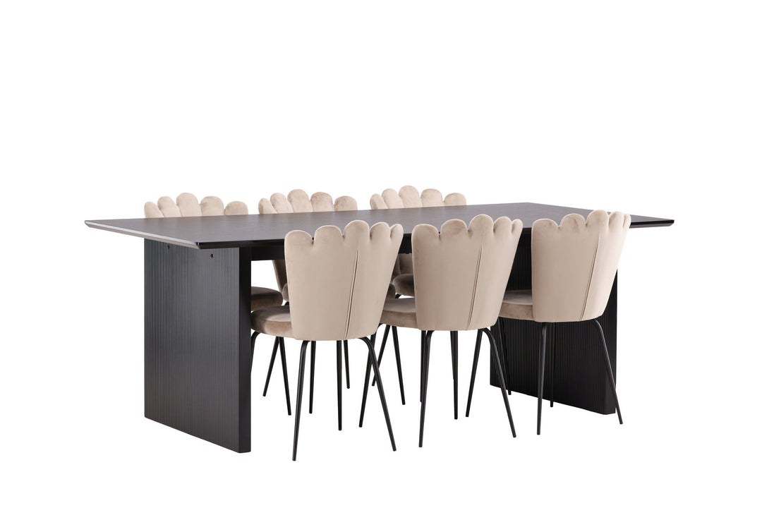 Venture Home Vail Dining Table - Black / Smoked Black MDF +Limhamn Light Chair - Black / Beige Velvet _6