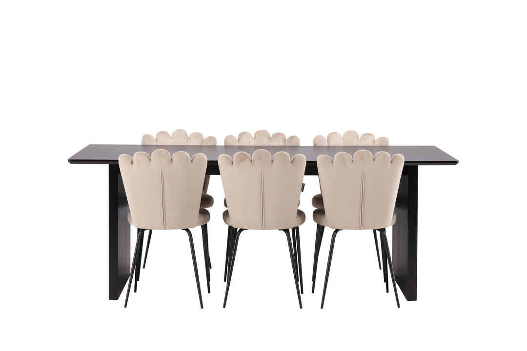 Venture Home Vail Dining Table - Black / Smoked Black MDF +Limhamn Light Chair - Black / Beige Velvet _6