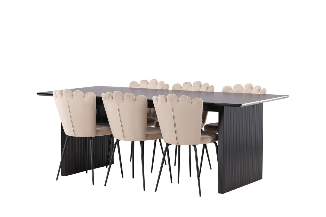 Venture Home Vail Dining Table - Black / Smoked Black MDF +Limhamn Light Chair - Black / Beige Velvet _6