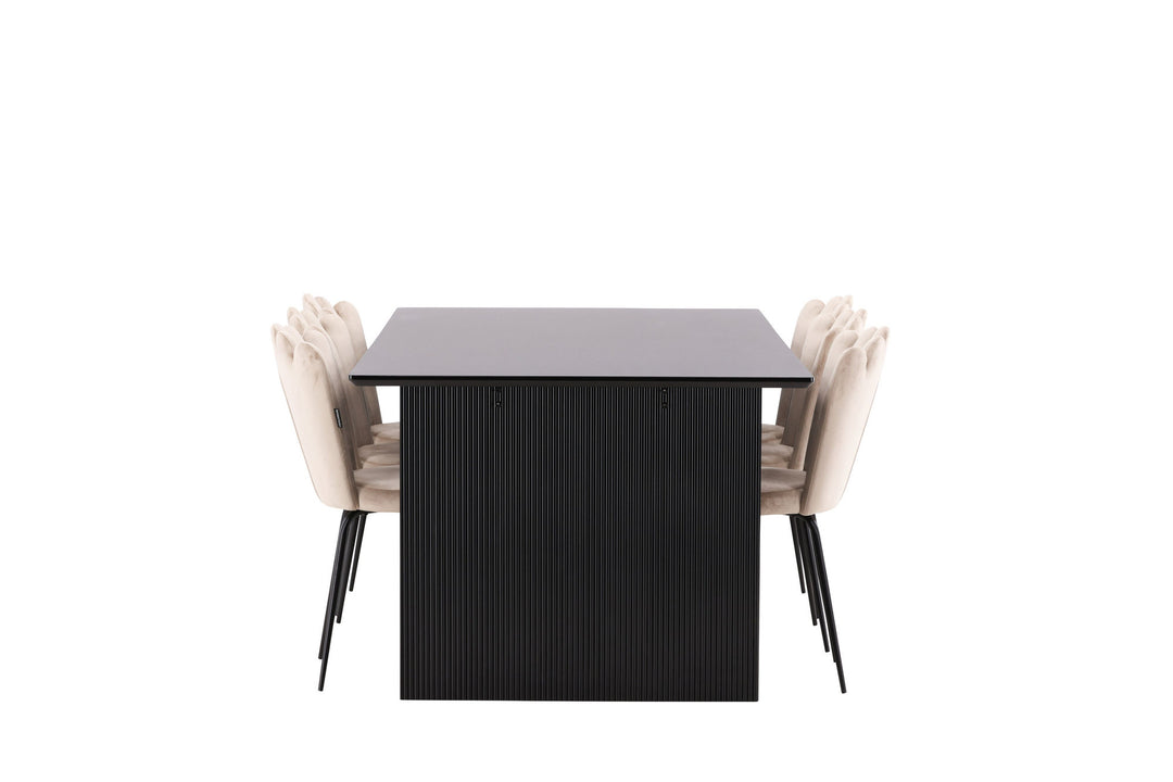 Venture Home Vail Dining Table - Black / Smoked Black MDF +Limhamn Light Chair - Black / Beige Velvet _6