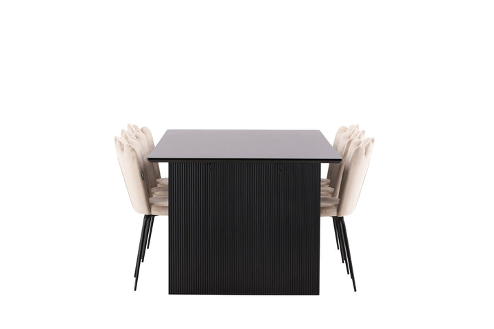 Venture Home Vail Dining Table - Black / Smoked Black MDF +Limhamn Light Chair - Black / Beige Velvet _6