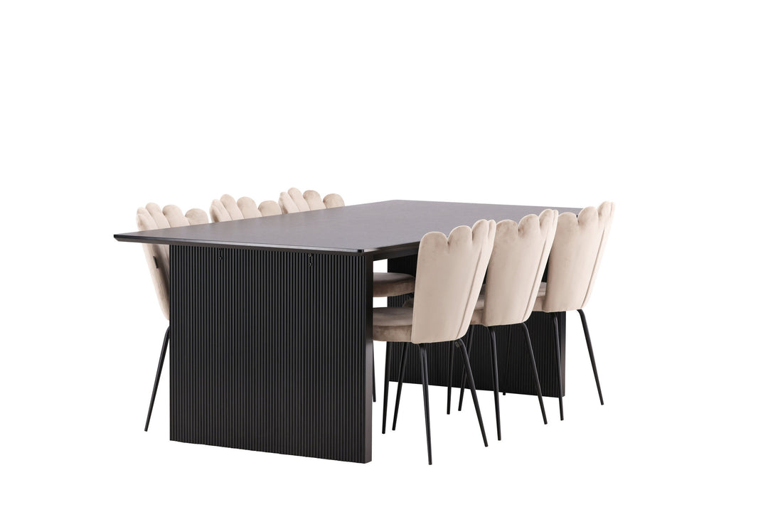 Venture Home Vail Dining Table - Black / Smoked Black MDF +Limhamn Light Chair - Black / Beige Velvet _6