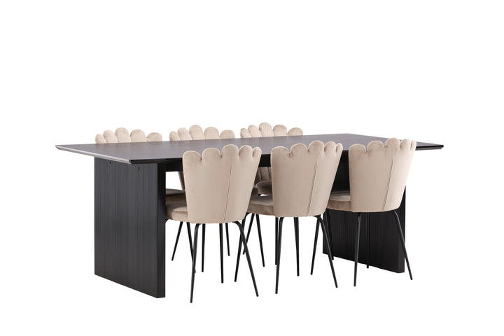 Venture Home Vail Dining Table - Black / Smoked Black MDF +Limhamn Light Chair - Black / Beige Velvet _6