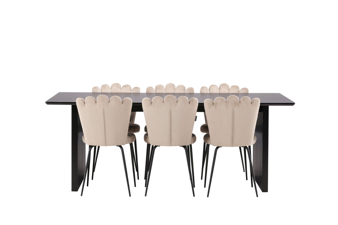 Venture Home Vail Dining Table - Black / Smoked Black MDF +Limhamn Light Chair - Black / Beige Velvet _6