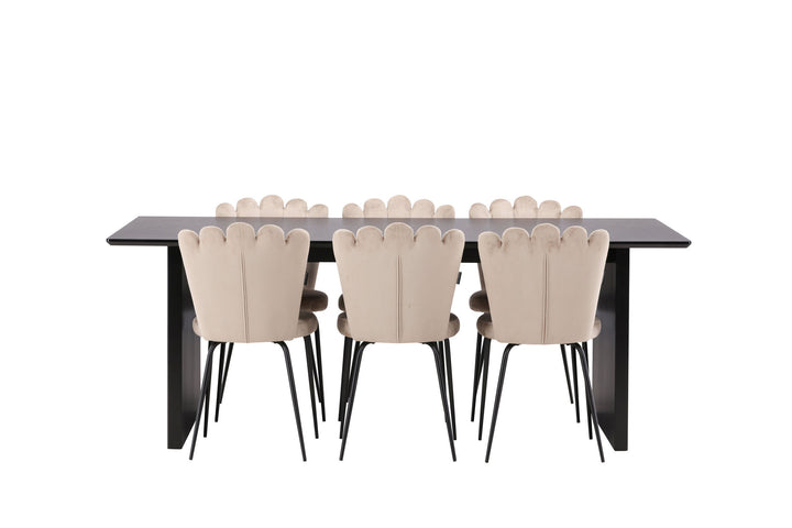 Venture Home Vail Dining Table - Black / Smoked Black MDF +Limhamn Light Chair - Black / Beige Velvet _6