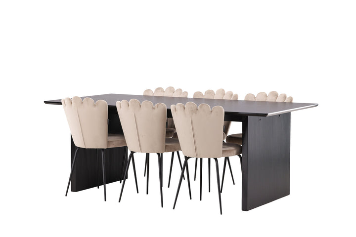 Venture Home Vail Dining Table - Black / Smoked Black MDF +Limhamn Light Chair - Black / Beige Velvet _6