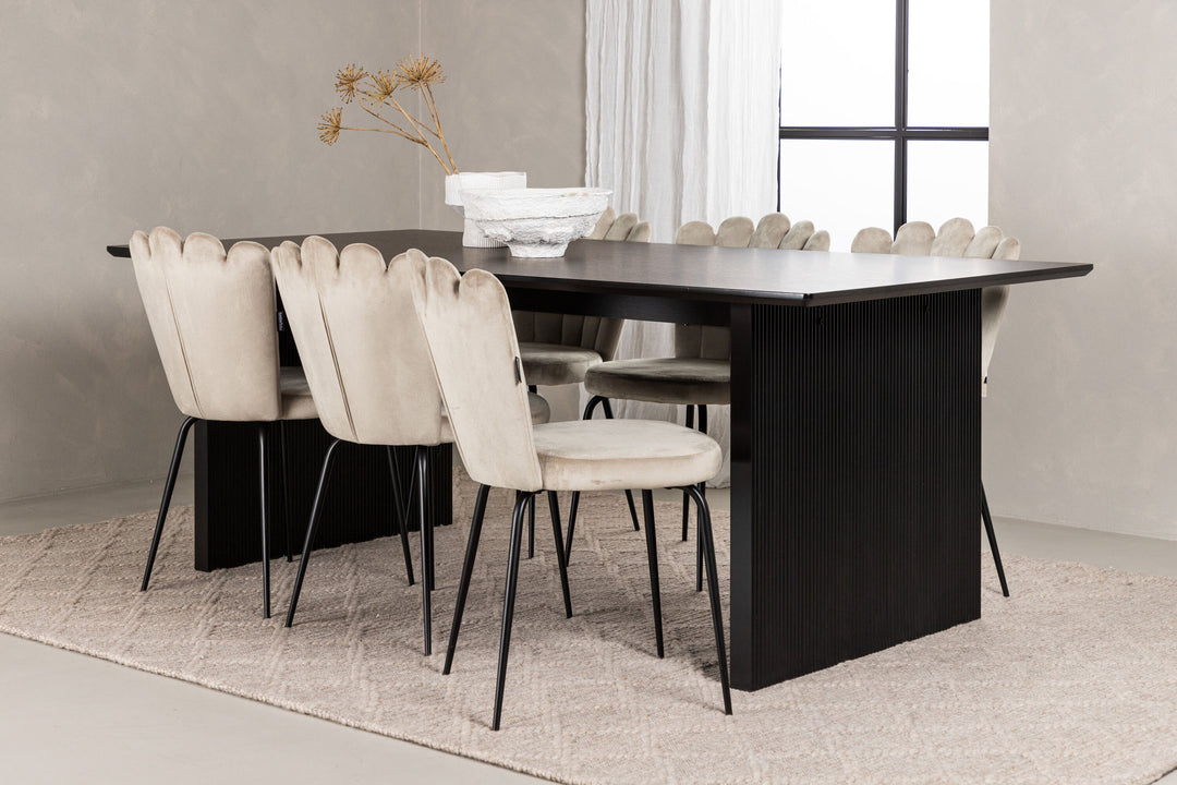 Venture Home Vail Dining Table - Black / Smoked Black MDF +Limhamn Light Chair - Black / Beige Velvet _6