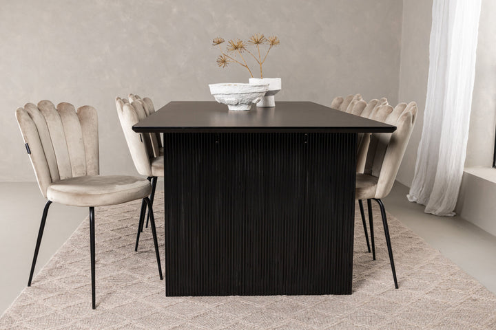Venture Home Vail Dining Table - Black / Smoked Black MDF +Limhamn Light Chair - Black / Beige Velvet _6