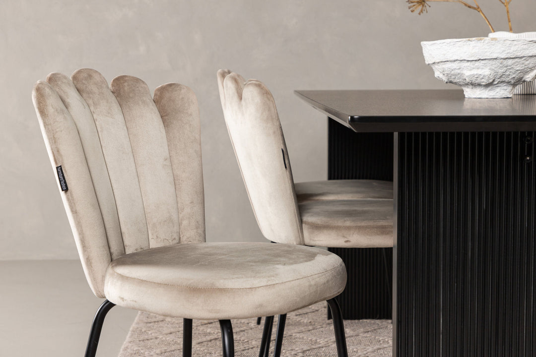 Venture Home Vail Dining Table - Black / Smoked Black MDF +Limhamn Light Chair - Black / Beige Velvet _6