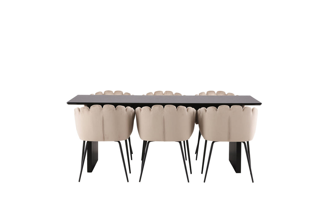 Venture Home Vail Dining Table - Black / Smoked Black MDF +Limhamn Chair - Black / Beige Velvet _6