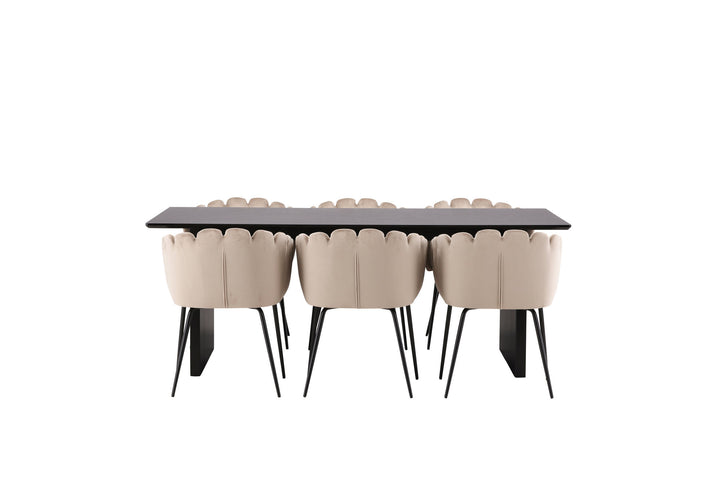 Venture Home Vail Dining Table - Black / Smoked Black MDF +Limhamn Chair - Black / Beige Velvet _6