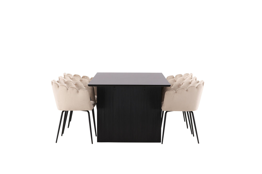 Venture Home Vail Dining Table - Black / Smoked Black MDF +Limhamn Chair - Black / Beige Velvet _6
