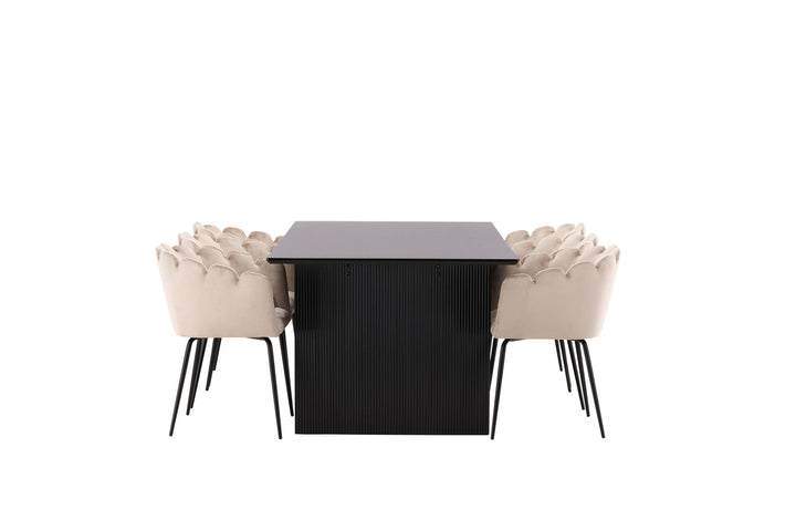Venture Home Vail Dining Table - Black / Smoked Black MDF +Limhamn Chair - Black / Beige Velvet _6