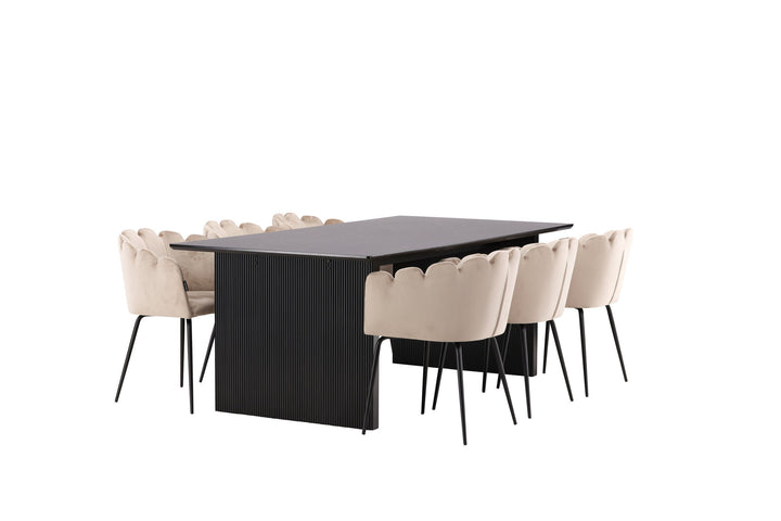 Venture Home Vail Dining Table - Black / Smoked Black MDF +Limhamn Chair - Black / Beige Velvet _6