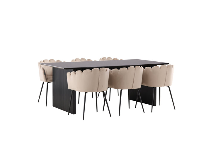 Venture Home Vail Dining Table - Black / Smoked Black MDF +Limhamn Chair - Black / Beige Velvet _6