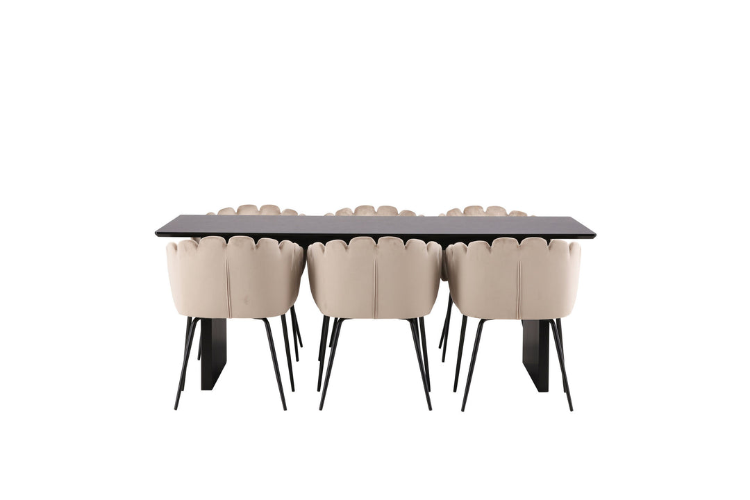 Venture Home Vail Dining Table - Black / Smoked Black MDF +Limhamn Chair - Black / Beige Velvet _6